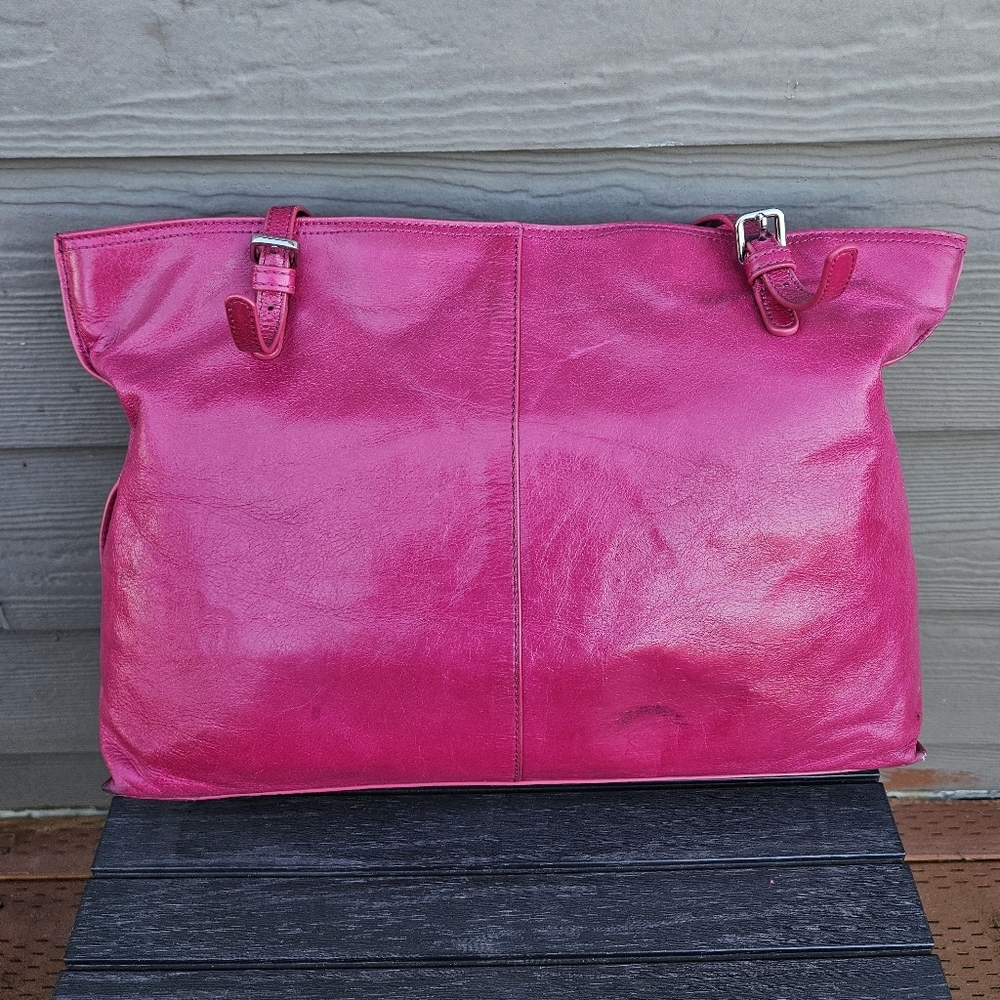 HOBO International Friar Leather Hot Pink Shoulder Bag Magenta Tote Purse VTG - Picture 3 of 16